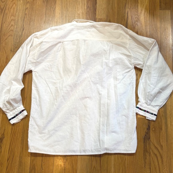 Vintage Ecuador Cotton Woven Shirt Andean Ethnic Lace Up Unisex Bohemian Sz L - Picture 6 of 7